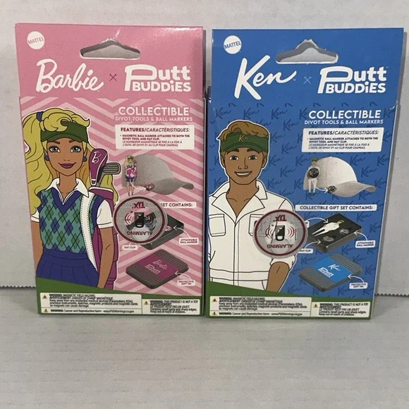 Putt Buddies Barbie & Caddy Ken Golf Divot Tool & Ball Marker Set Premium Magnet